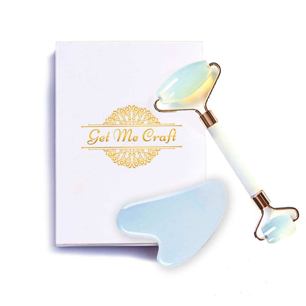 Getmecraft White Opalite Face Roller And Gua Sha Set